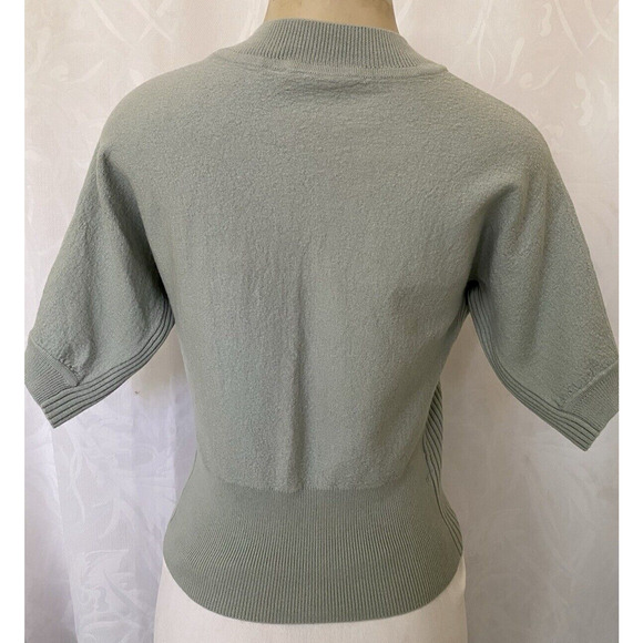 Tory Burch Merino Wool Sweater Knit Top Crew Neck Short Sleeve Sage Gree… - Picture 4 of 6